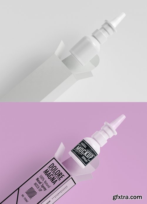 Medical Packaging Mockup with Nasal Spray Bottle and Cardboard Box 