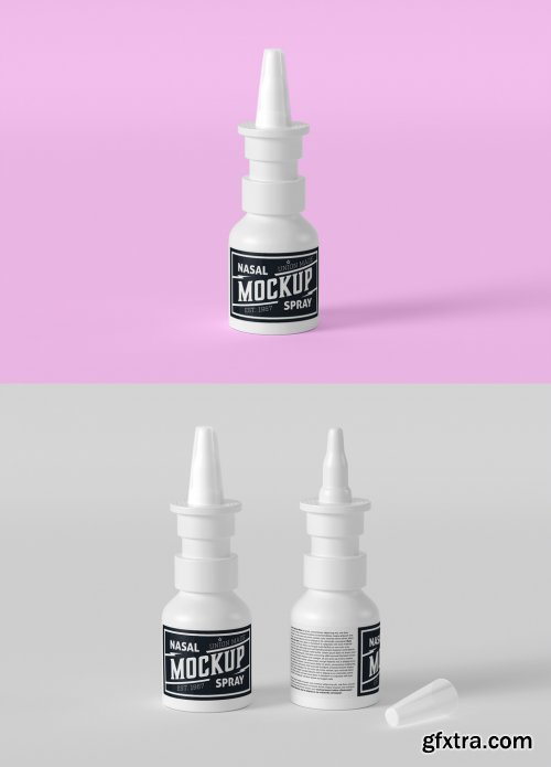 Medical Packaging Mockup with Nasal Spray Bottle and Cardboard Box 