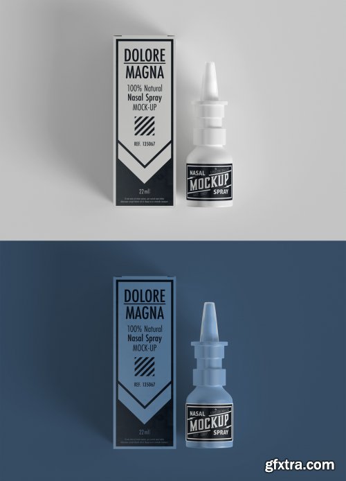 Medical Packaging Mockup with Nasal Spray Bottle and Cardboard Box 