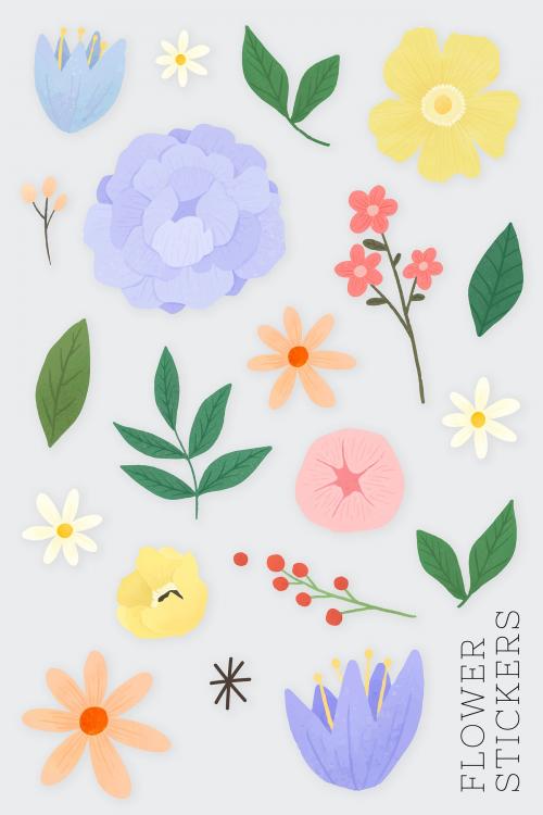 Flower and leaf stickers set illustration - 2030712