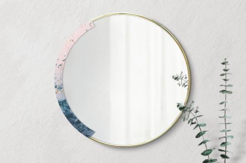 Marble framed mirror on a beige wall mockup - 2036806
