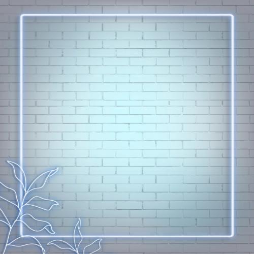 Neon lights rectangle frame with leaves on brick wall illustration - 2037395