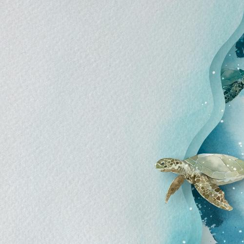 Watercolor painted sea turtle on paper banner template - 2045334