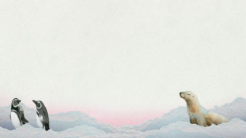 Watercolor painted arctic mammals on paper banner template - 2045392