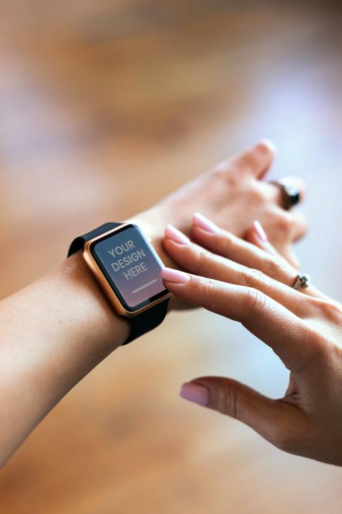 Closeup of a smartwatch on a woman's wrist mockup - 2045854