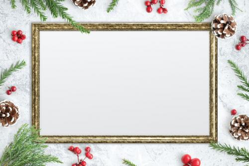 Classic gold frame mockup with Christmas decorations - 1232340