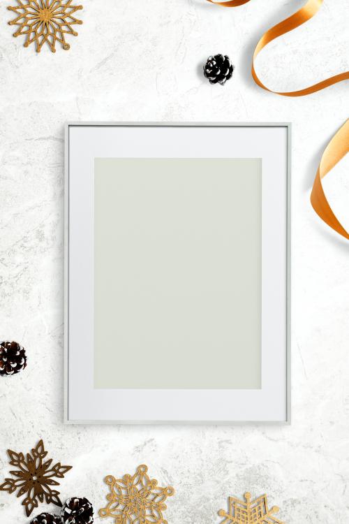 Silver frame mockup with Christmas decorations - 1232348