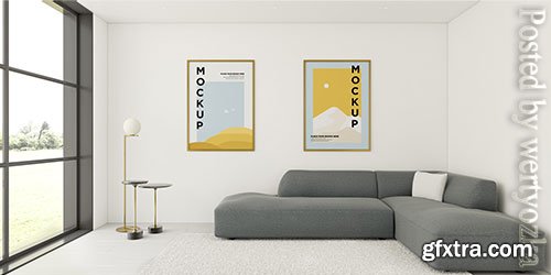 Minimalist interior arrangement with frames mock-up