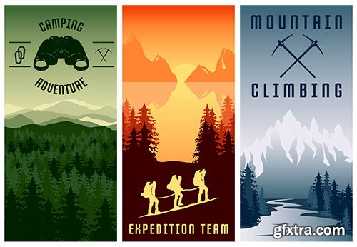 Mountain expeditions vertical banners set 