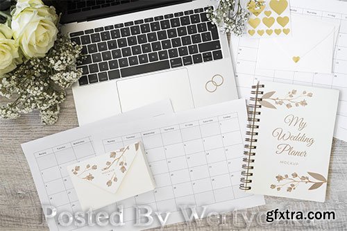 Top view wedding planner with mock-up