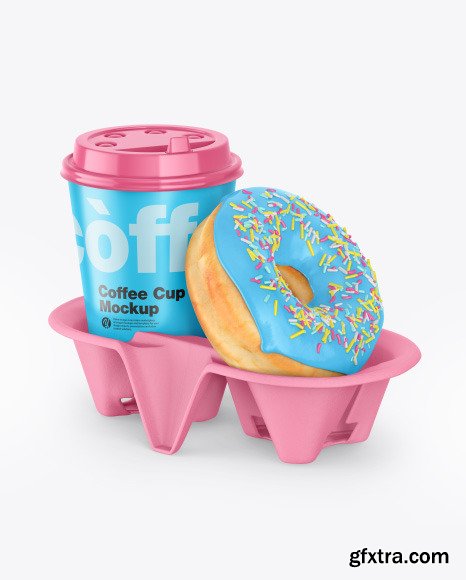 Coffee Cup with Donut in Holder Mockup 65250