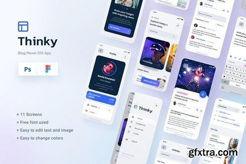 Thinky - Blog News iOS App Design Figma & PSD