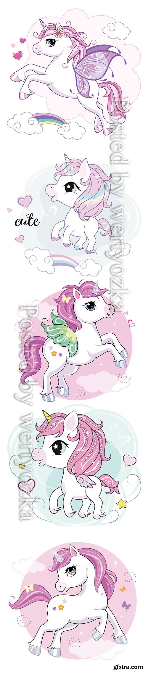 Cute little unicorn character on mint colored background