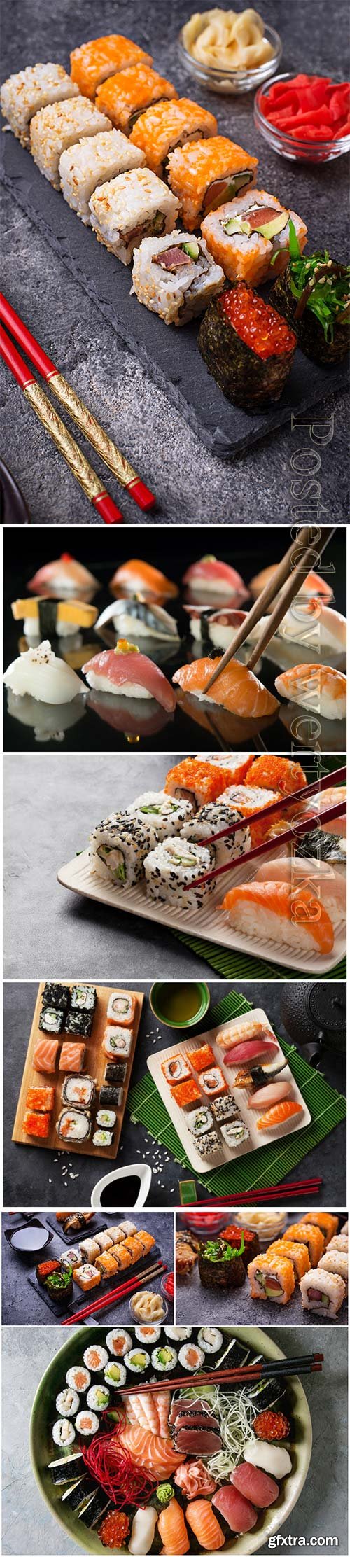 Sushi and roll set beautiful stock photo