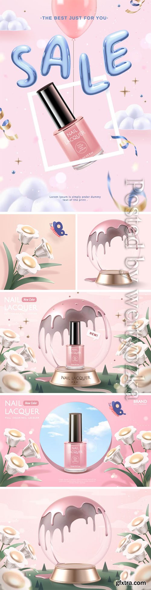 Cosmetics advertising vector posters, perfume, cream, nail polish # 4