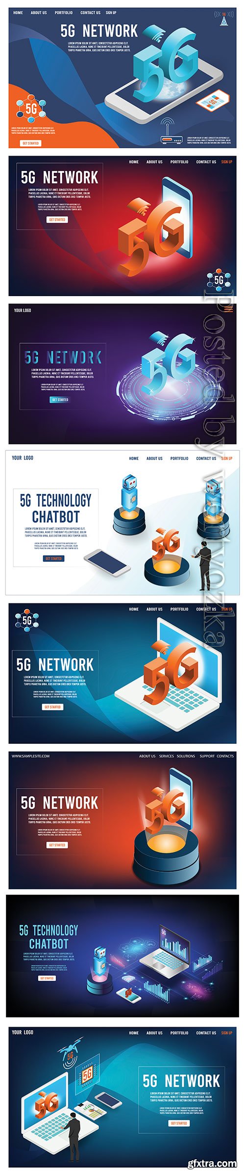 Modern Isometric 5g concept with smart phone for website