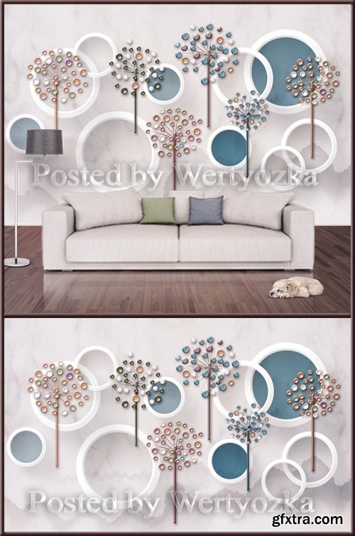 3D psd background wall three dimensional circle flower