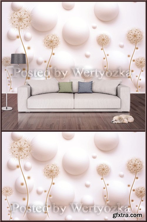 3D psd background wall golden dandelions