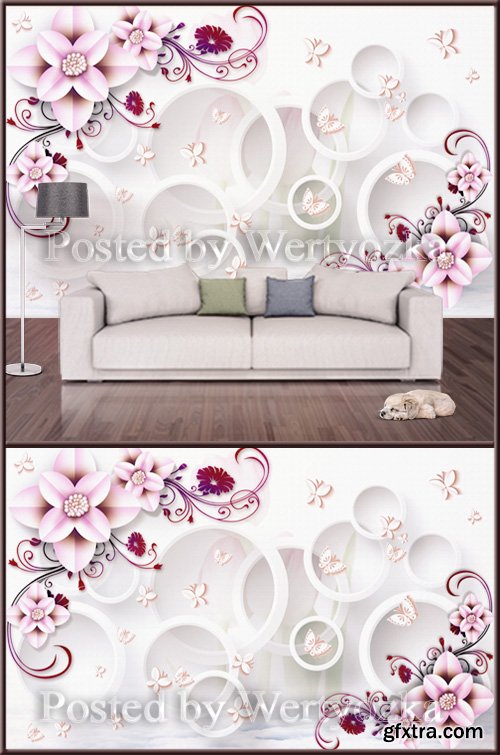 3D psd background wall circles and lilac flowers