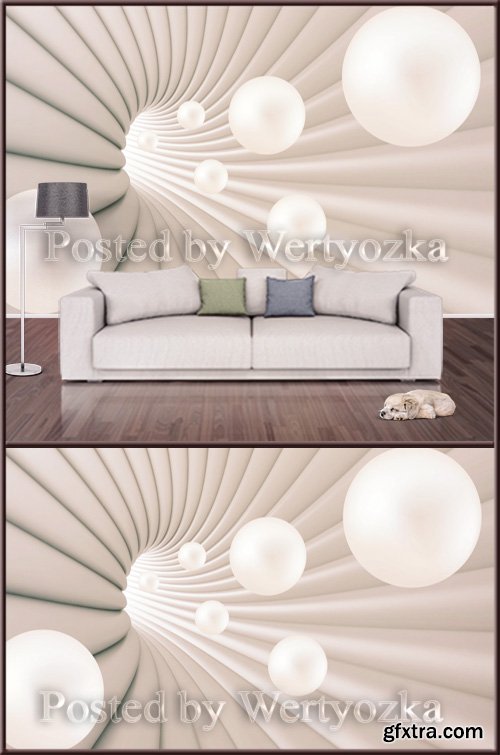 3D psd background wall abstraction with white balls