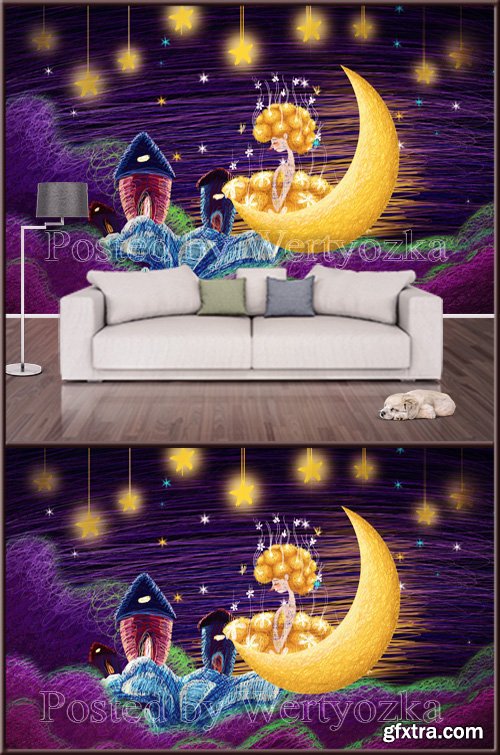 3D psd background wall fantasy starry moon