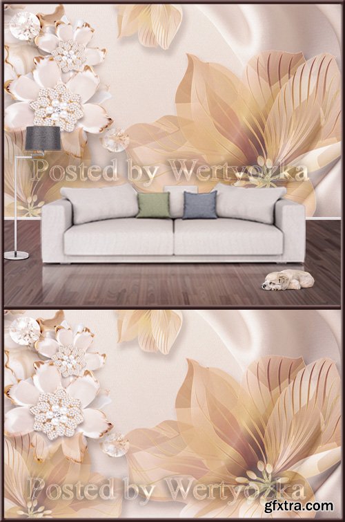 3D psd background wall big flowers