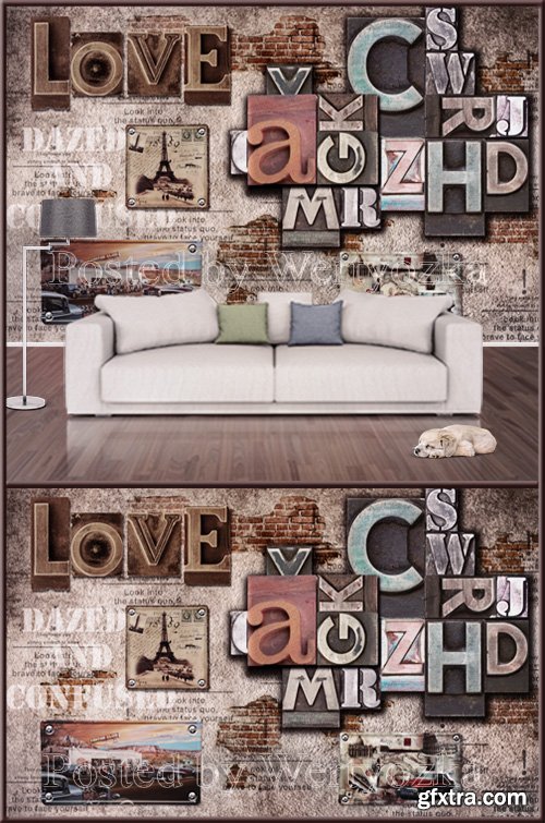 3D psd background wall alphabet casual cafe tooling