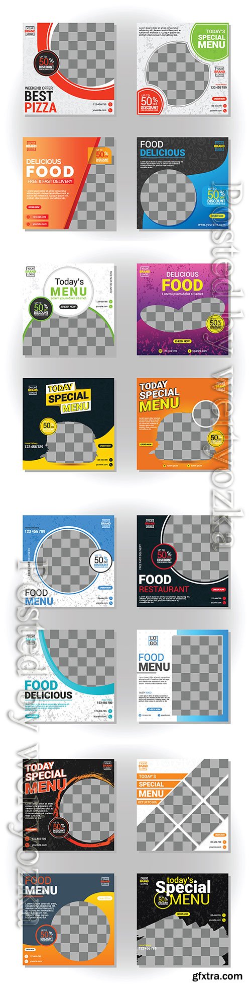 Food social media, post, collection, card, template