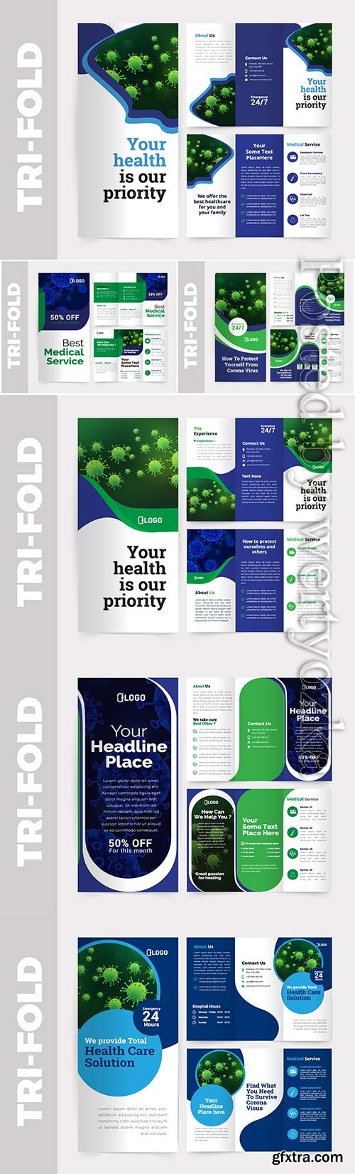 Medical tri-fold brochure design vector template