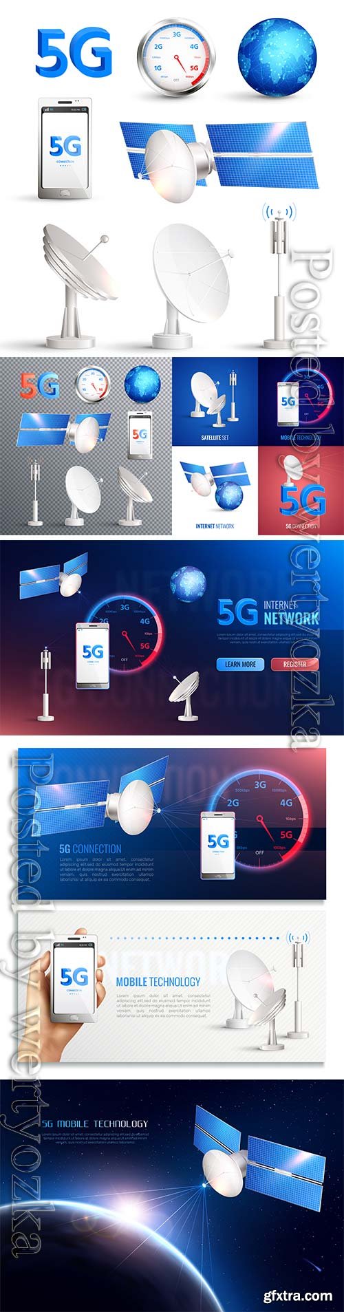 Mobile technology vector icons, broadband internet connection of 5g standard