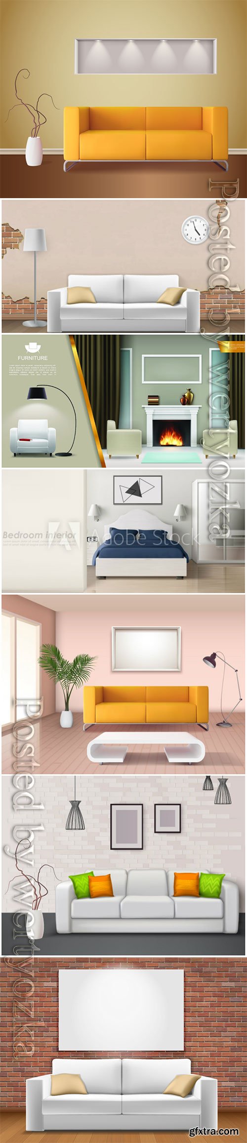 Modern interior in vector, sofas