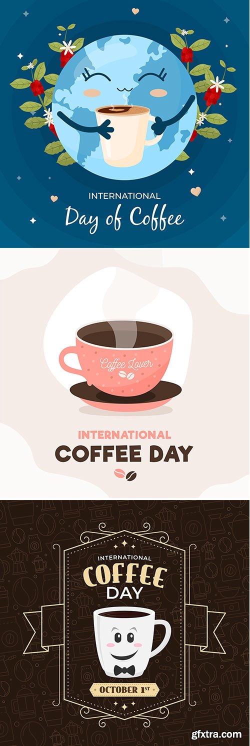 International day of coffee cup with steam