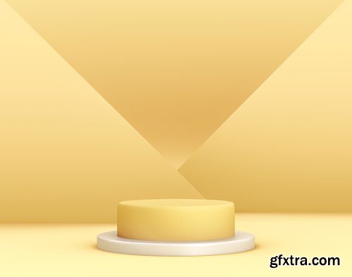 3d geometric yellow podium for product placement with crossed planes