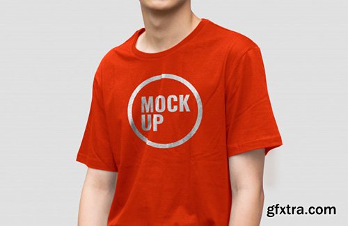 Boy wearing shirt with mockup