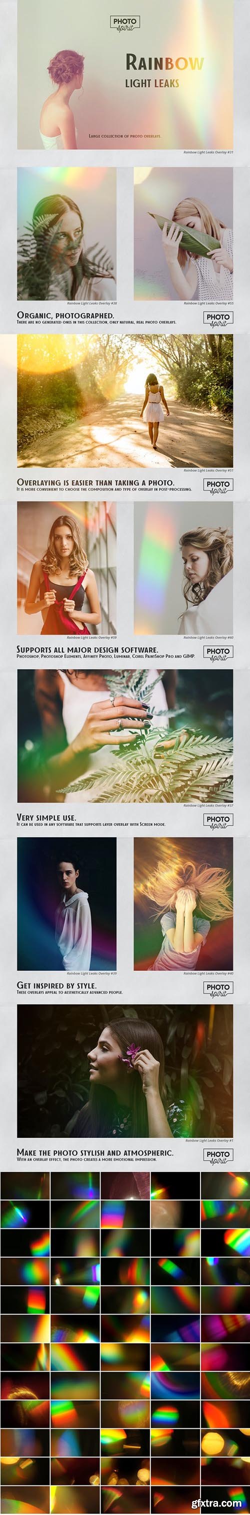 CreativeMarket - Rainbow Light Leaks Overlays 5294451