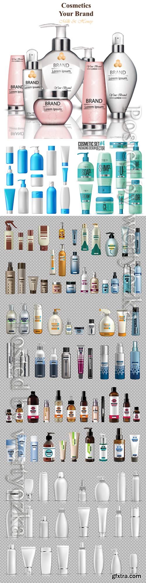 Cosmetic brand template, realistic bottle mock up set