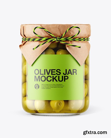 Glass  Green Olives Jar with Paper Cap Mockup  65835