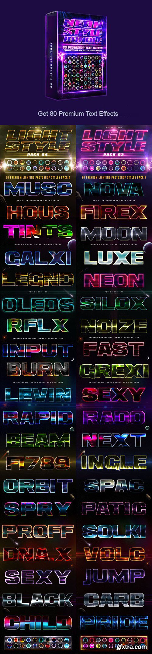 Neon Style Bundle - 80 Premium Text Effects for Photoshop