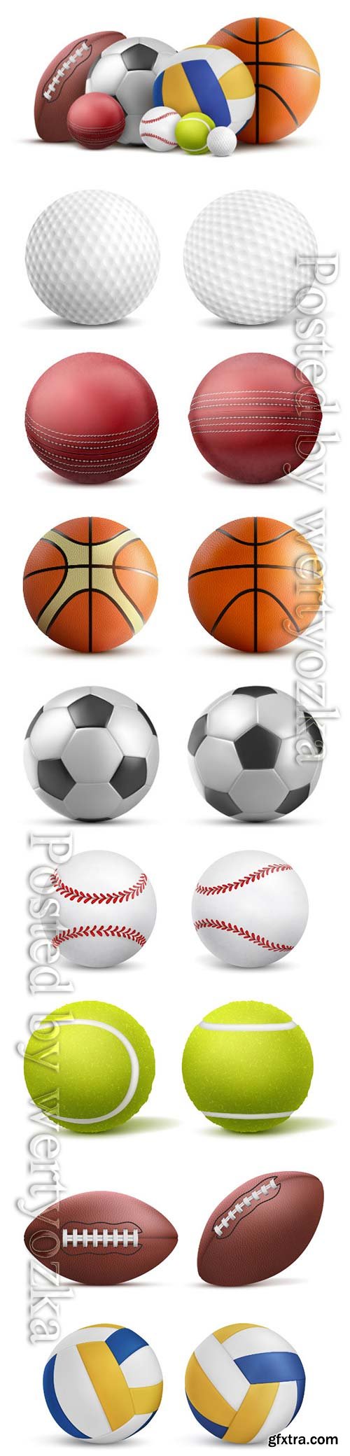 Sports balls, soccer, volleyball, baseball, tennis, golf, rugby vector template design