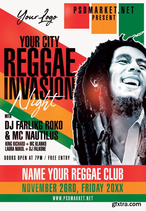 Reggae invasion - Premium flyer psd template