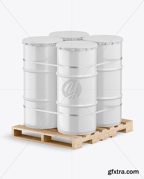 4 Matte Barrels Wooden Pallet Mockup 65857 Gfxtra