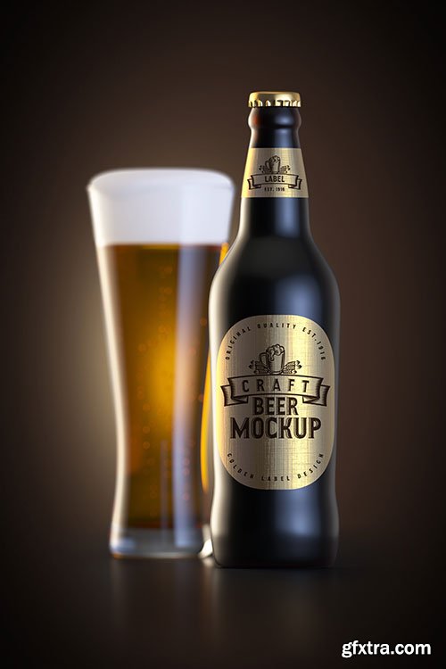 Beer glass and bottle with label mockup