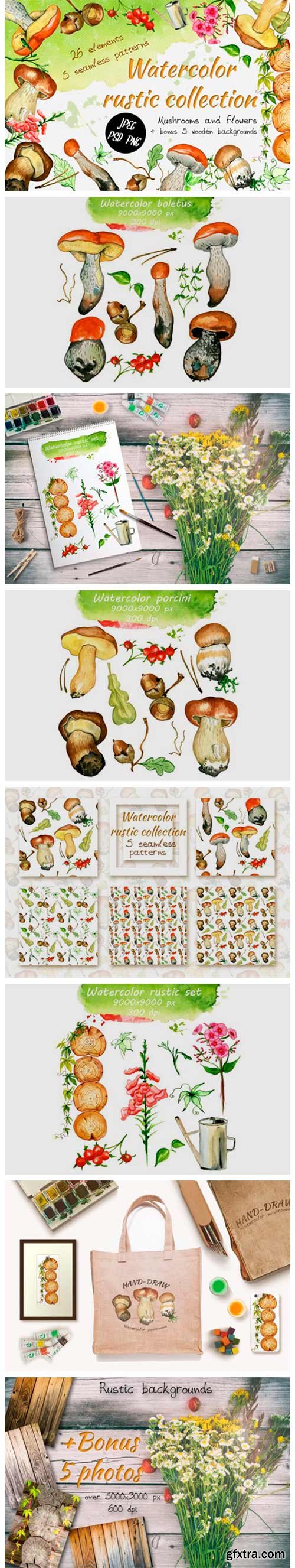 Watercolor Rustic Set with Mushrooms 4954782