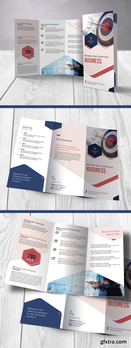 Business Trifold Flyer with Blue and Red Accents 368506436