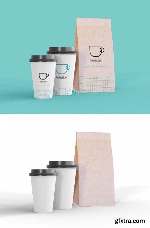 Take Away Coffee Cup and Paper Bag Mockup