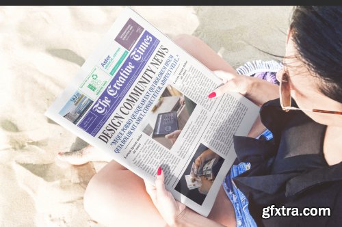 Girl Reading Newspaper Scene Mockup