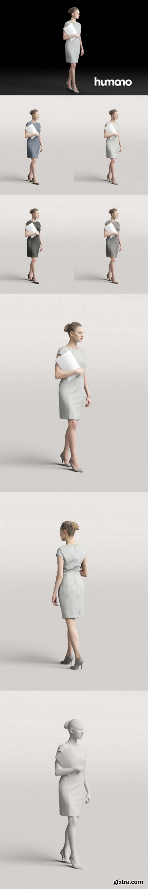 Humano Elegant business woman walking with papers 0110 3D model