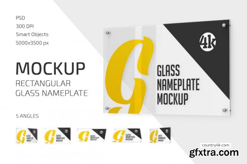 CreativeMarket - Rectangular Glass Nameplate Mockup Set 5269985