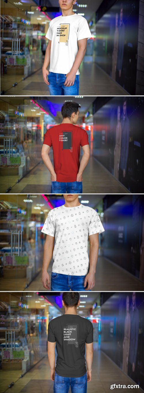 Men's T-Shirt Mockup Set with Blurred Background 297835992