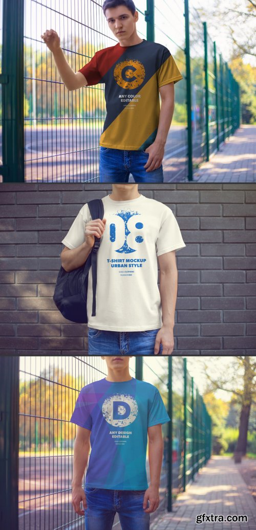 4 T-Shirt Mockups with Outdoor Backgrounds 296391965